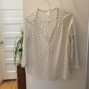 H&M L white peasant blouse with blue pattern